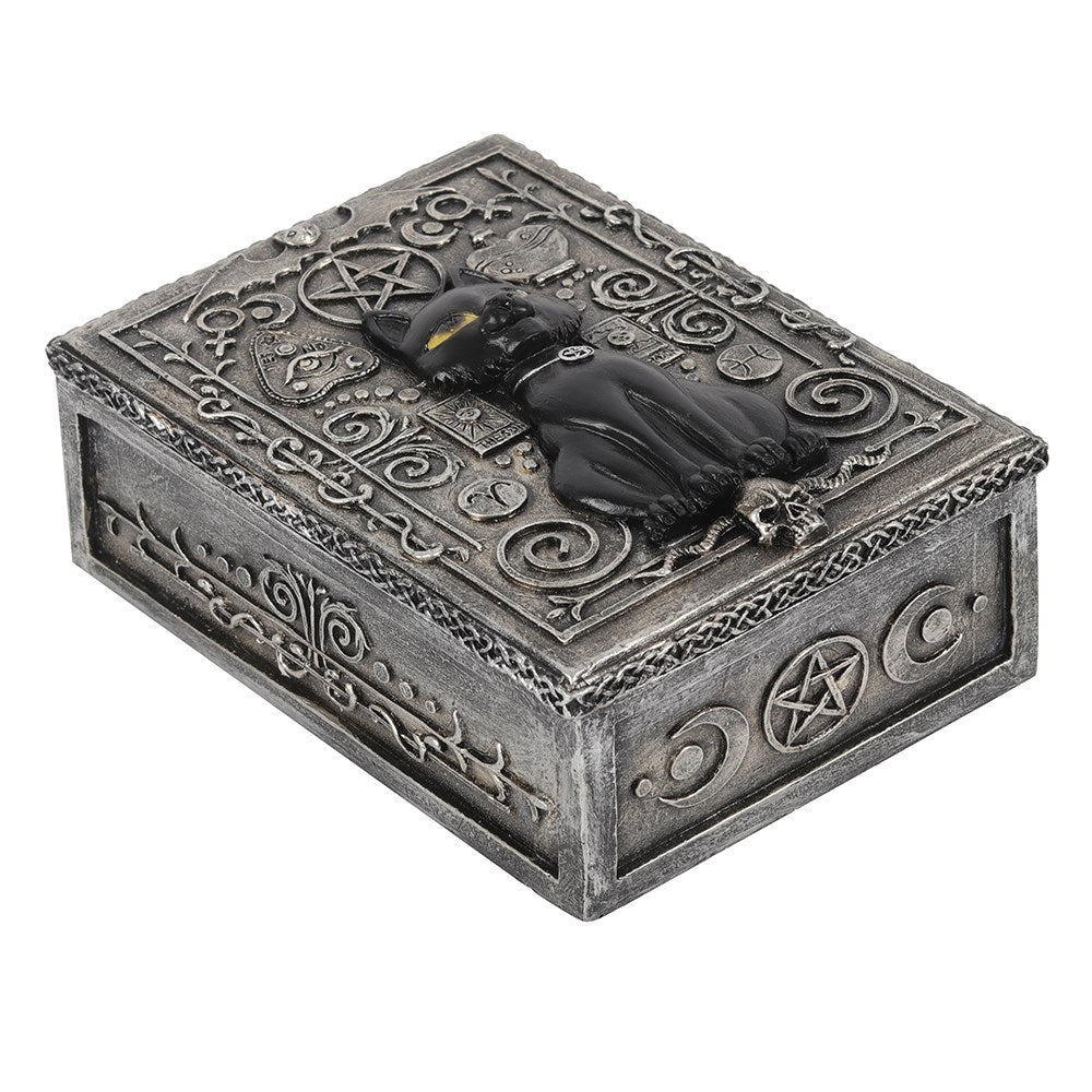 Gothic Black Cat Resin Storage Box Halloween Tarot Card Storage Gemstone Storage