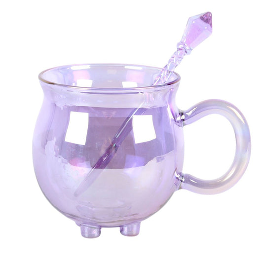 Purple Double Walled Glass Cauldron With Spoon