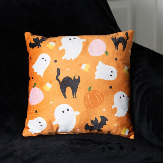 Square Sweet And Spooky Ghost Print Cushion