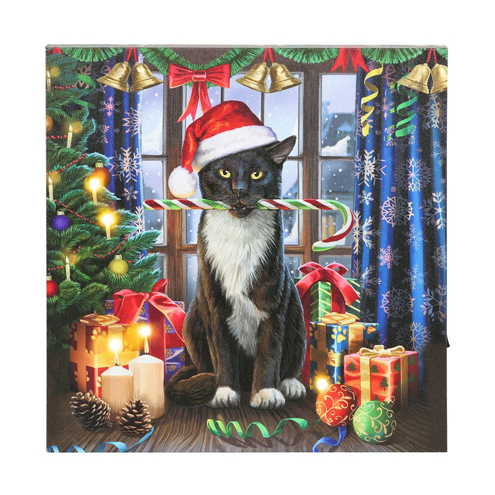 Krampuss Cat Light Up LED Canvas Plaque by Lisa Parker. Cat Wall Art Canvas.